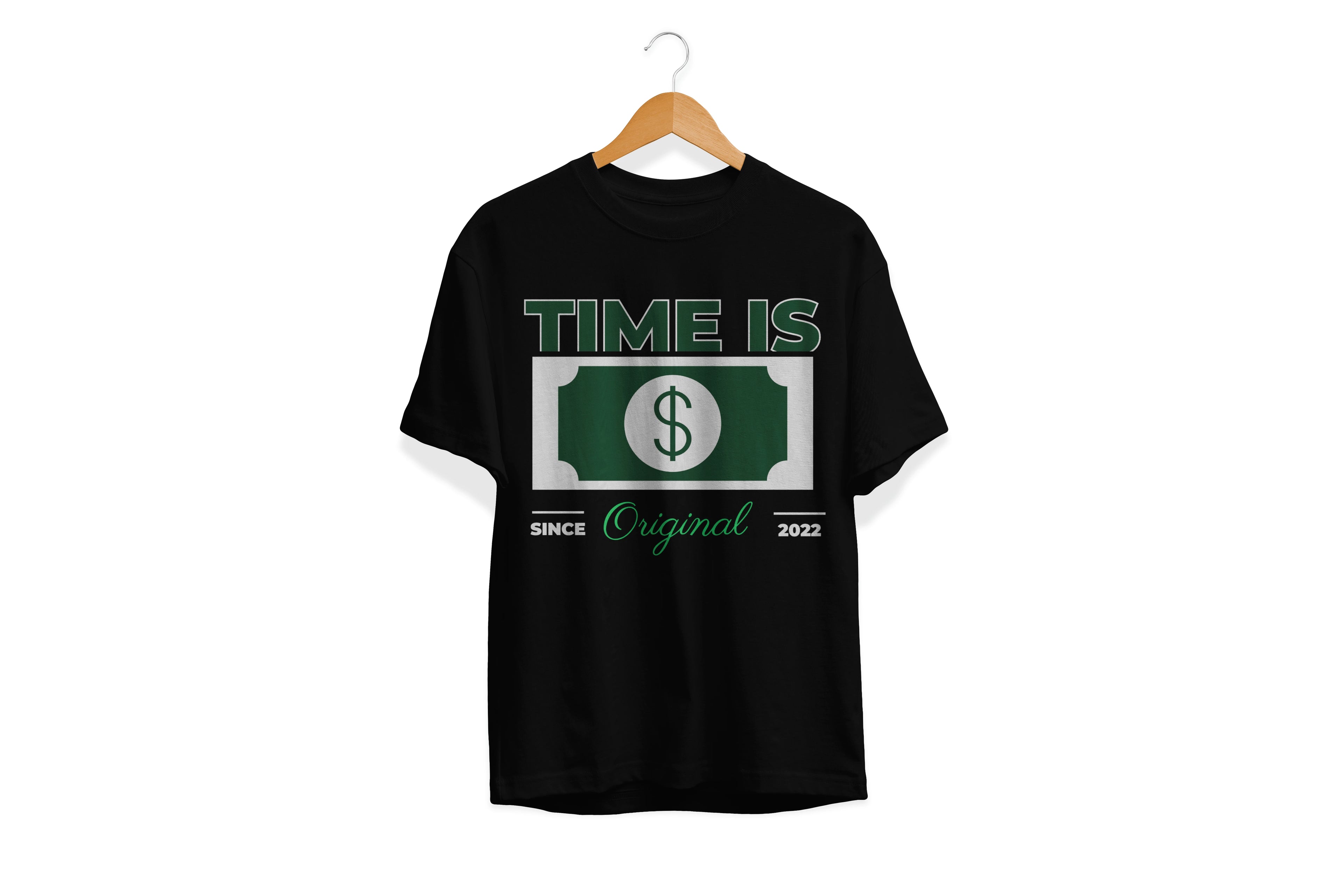 Black and Green Simple Time Is Money Graphic T-Shirt – Unisex Cotton Tees