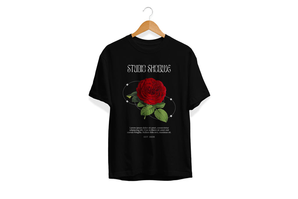Black and Red Illustration Rose Graphic T-Shirt – Unisex Cotton Tees